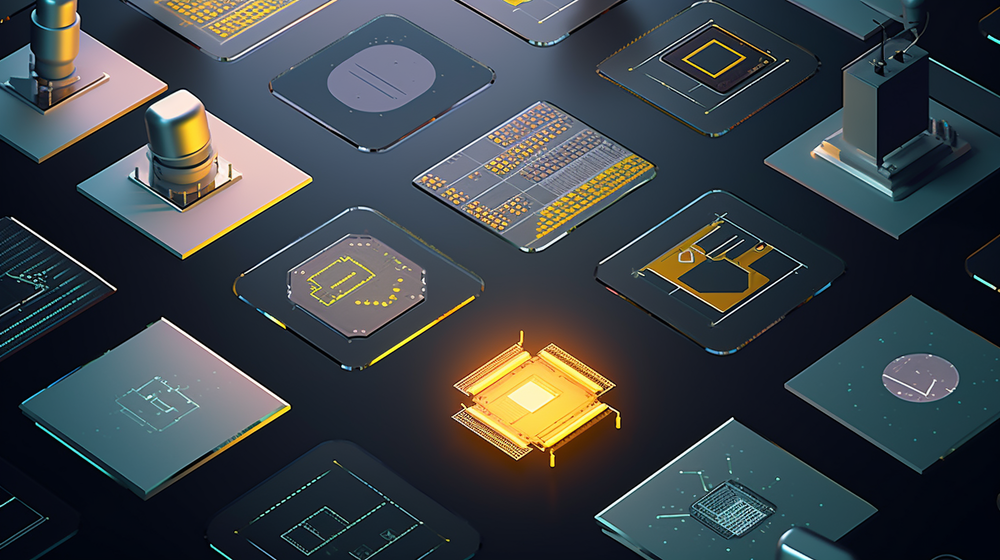 融合科技與藝術(shù) 半導(dǎo)體芯片生產(chǎn)制造工廠(chǎng)的插畫(huà)設(shè)計(jì)元素與電子元器件批發(fā)